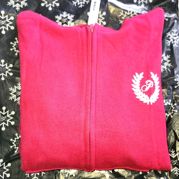 PINK Victoria's Secret Tops - Victoria's Secret PINK Red Zip-Up Hoodie size Medium NWT